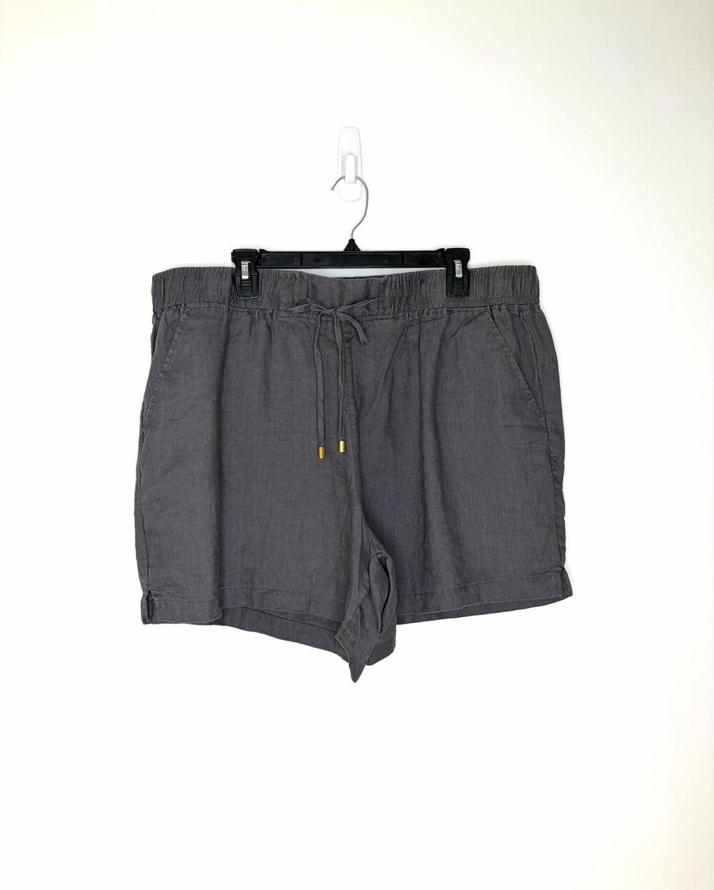 Company Ellen Tracy 100% Linen Drawstring Shorts Sz XXL Gray Iron Beach Resort
